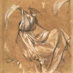 Ingres - Etude de draperie d'une figure féminine assise de profil à droite